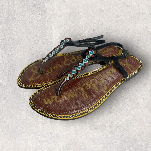 Sam Edelman Gigi Saddle Painted Tribal Leather Thong Sandal Women Size 8 - Picture 2 of 11